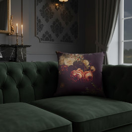 Coussin Élégant floral artistique néerlandais sombre vinta