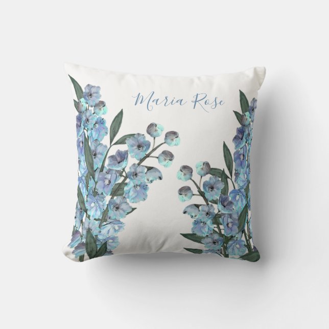 Coussin Elégant Floral Blue Aquarelle Jardin Delphinium (Recto)