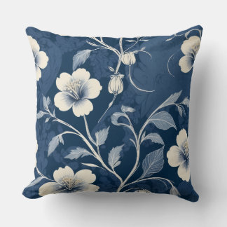 Coussin Élégant floral botanique bleu