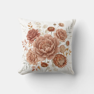 Coussin Élégant floral botanique boho terracotta et pêche