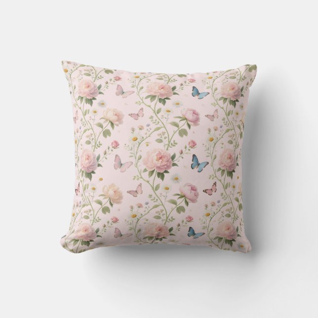 Coussin Elegant Floral & Butterfly Throw Pillow (Recto)