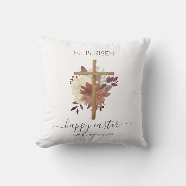 Coussin Elégant Floral Happy Croix de Pâques Christian (Recto)