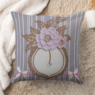 Coussin Élégant floral lavande et rayures