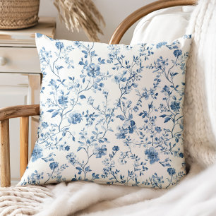 Coussin Élégant floral toile bleu blanc style vintage