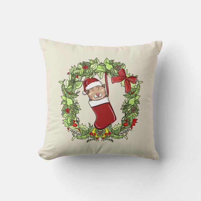 Coussin Élégant four moderne en couronne de Noël Kitten en (Recto)