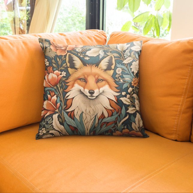 Coussin Elégant Fox William Morris Inspiré Floral (Créateur téléchargé)