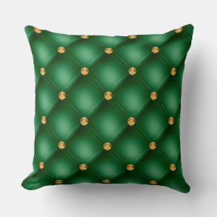 Coussin Élégant Glam Tufted Gold Diamond Emerald Green