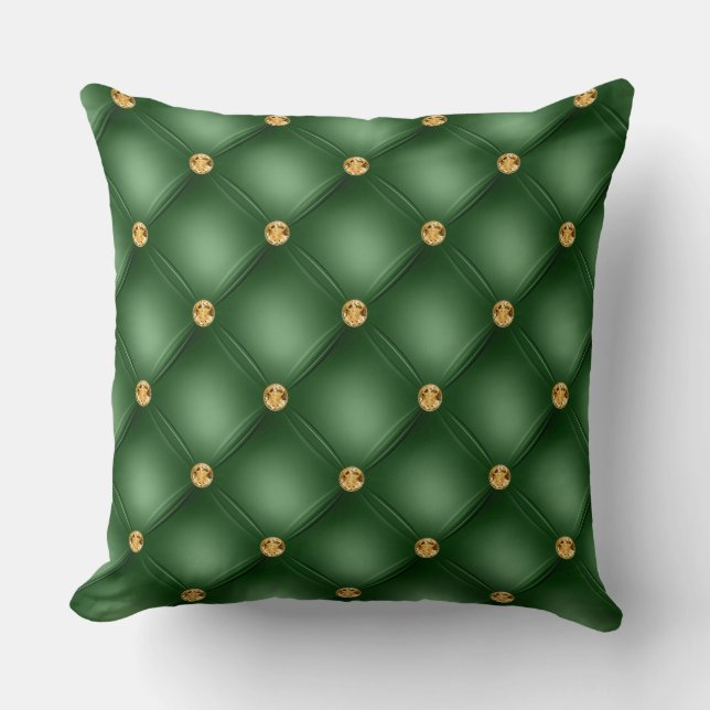 Coussin Élégant Glam Tufted Gold Diamond Emerald Green (Recto)