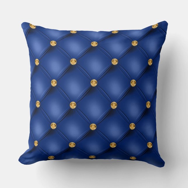 Coussin Élégant glam Tufted Gold Diamond Royal Blue (Recto)