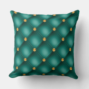 Coussin Élégant Glam Tufted Gold Diamond Turquoise Vert
