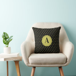 Coussin Elegant Gold & Black Star Pattern Monogram