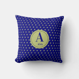 Coussin Elegant Gold & Blue Star Pattern Monogram