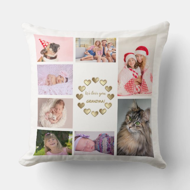 Coussin Elegant Gold Family Photo Collage Fête des Mères (Recto)