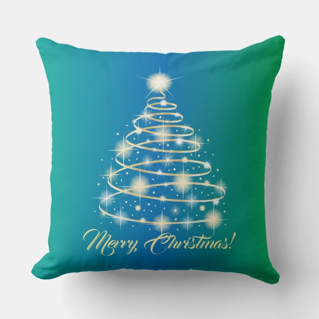 Coussin Elégant Gold Holiday Festive Joyeux Arbre de Noël (Recto)