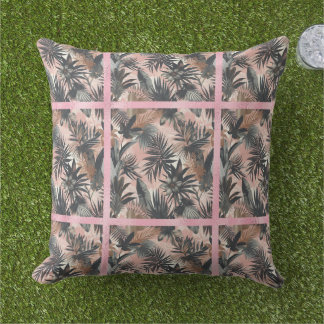 Coussin Elegant Gold, Pink and Black Jungle Leaf Pattern