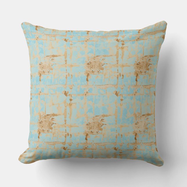Coussin Elegant, Gold Soft Blue Checkered Abstract Pattern (Recto)