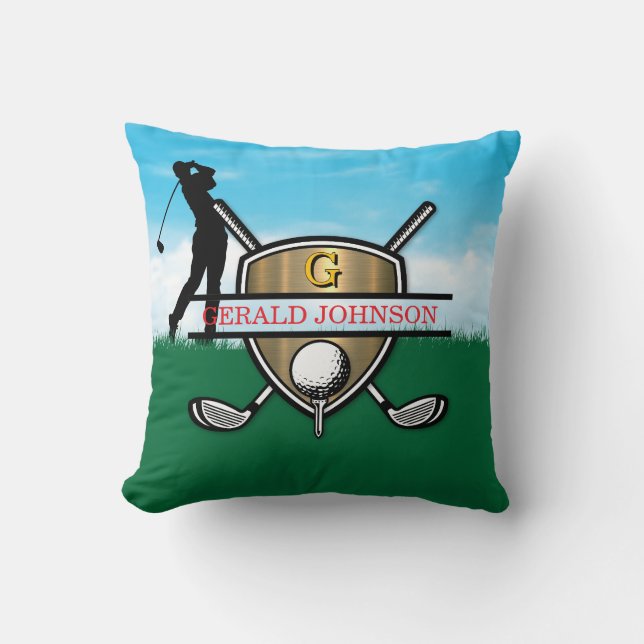 Coussin Elégant Golfer Personnalisé Conception Monogramme (Recto)