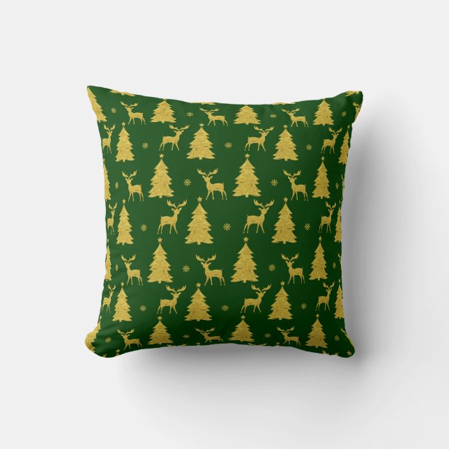 Coussin Elégant Green Gold Arbre de Noël Reindeer élégant (Recto)