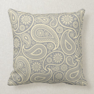 Coussin Elégant Gris Et Beige Vintage Paisley