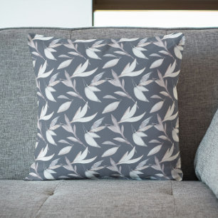 Coussin Élégant Gris Feuilleté Moderne Botanique