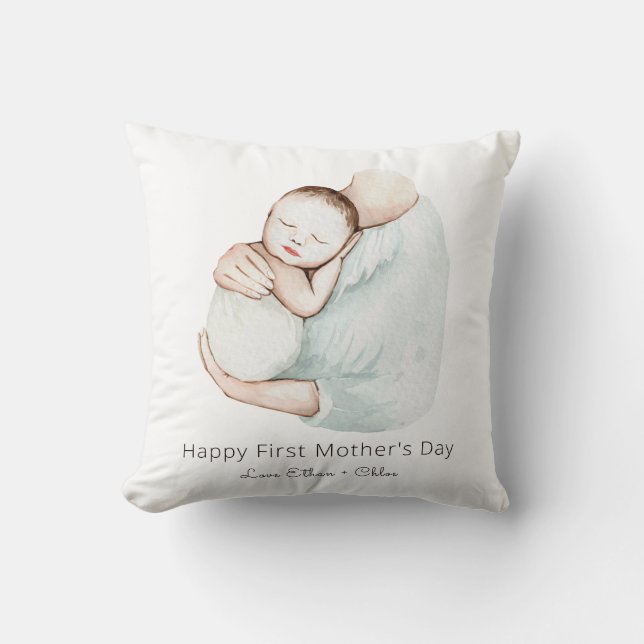 Coussin Elégant Happy First Mother's Day Mignonne Aquarell (Recto)