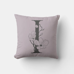 Coussin Élégant I Boho Floral Monogramme initial Lilac G