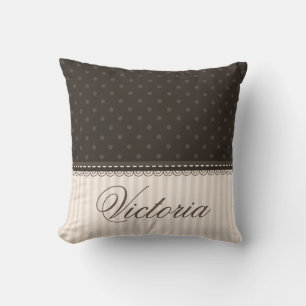Coussin Elégant ivoire Beige Pois Brown