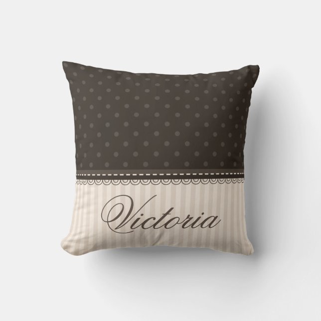 Coussin Elégant ivoire Beige Pois Brown (Recto)
