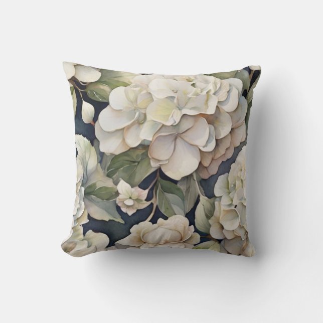 Coussin Elégant ivoire rose marine couleur aquarelle fleur (Recto)