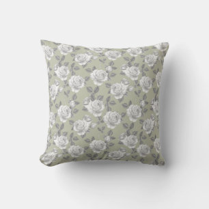 Coussin Elégant Jardin Rose dans Vert Sage Lumière