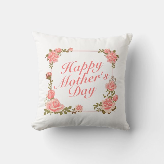 Coussin Elégant Joyeux Cadre Floral Fête des Mères | COUSS (Recto)