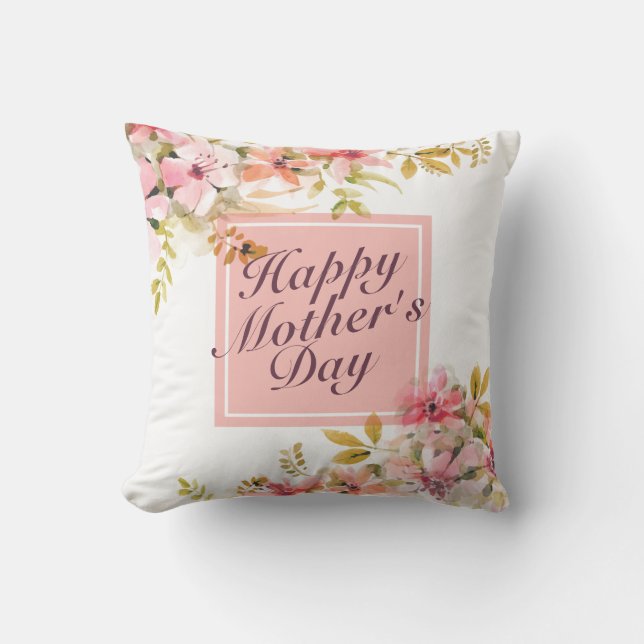 Coussin Elégant Joyeux Cadre Floral Fête des Mères | COUSS (Recto)