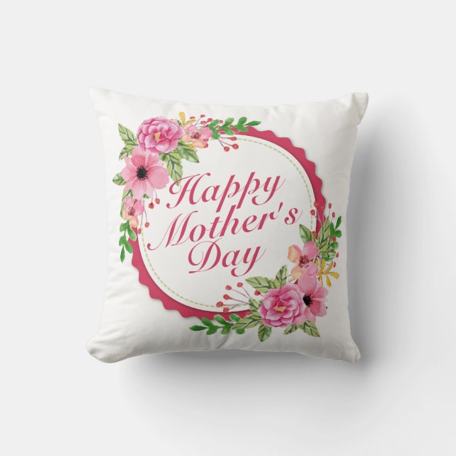 Coussin Elégant Joyeux Cadre Floral Fête des Mères | COUSS (Recto)