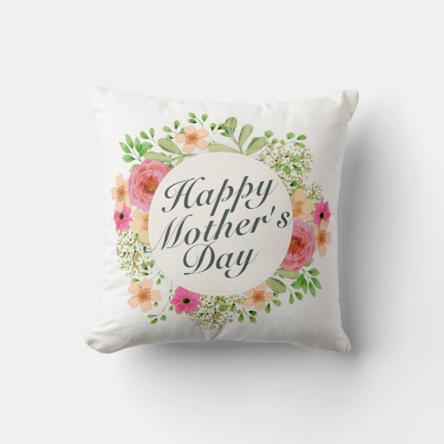 Coussin Elégant Joyeux Cadre Floral Fête des Mères | COUSS (Recto)