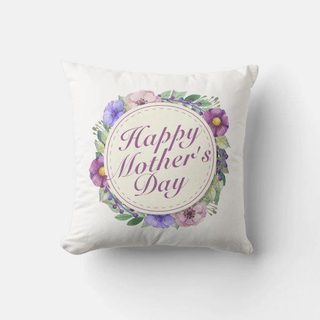 Coussin Elégant Joyeux Cadre Floral Fête des Mères | COUSS (Recto)