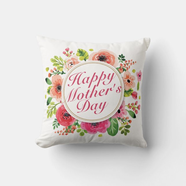 Coussin Elégant Joyeux Cadre Floral Fête des Mères | COUSS (Recto)