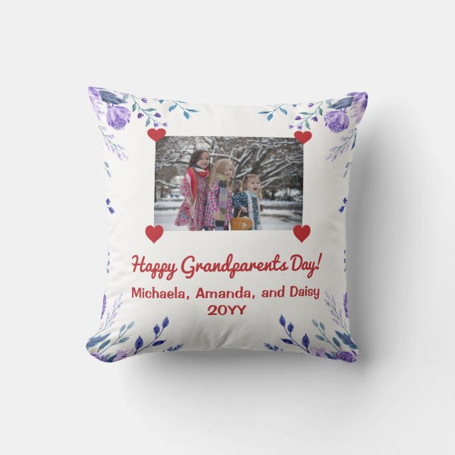 Coussin Elégant Joyeux Grand-Parents Jour Cute Photo Flora (Recto)