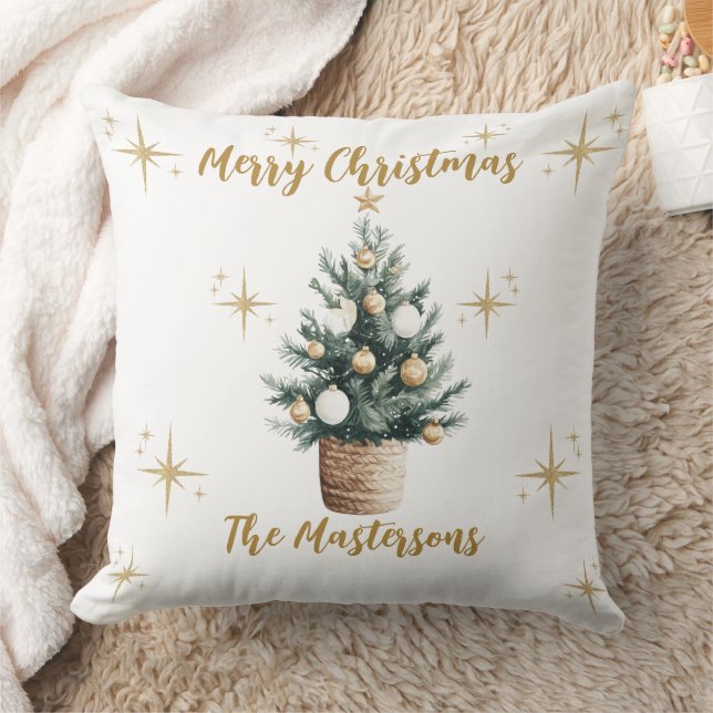 Coussin Élégant Joyeux Noël Gold Stars (Couverture)