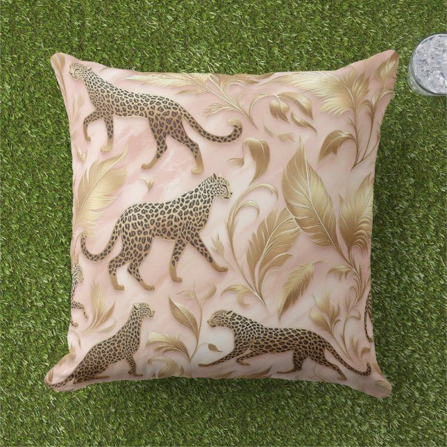 Coussin Elegant Jungle Pink and Gold Leopard  (Herbe)