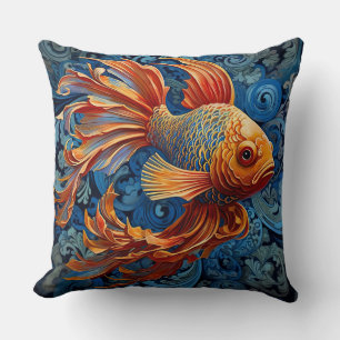 Coussin Elégant Koi Fish Bleu/coussin d'accent orange