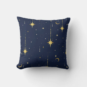 Coussin Élégant Lune Céleste et Étoiles en Or Patte Sans C
