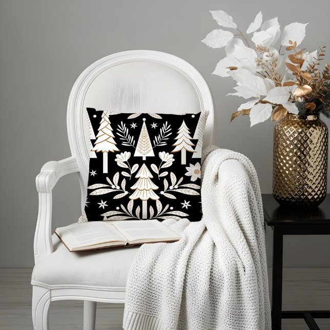 Coussin Elégant Luxe Vacances Forêt À feuillage persistant (Elegant Luxury Holiday Evergreen Forest & Floral Throw Pillow)