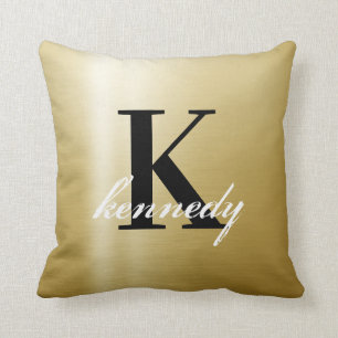 Coussin Elégant Luxury Gold Satin Shimmer Monogramme Nom