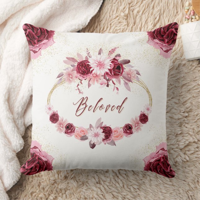 Coussin Élégant Magenta Rose Floral Gold Wreath (Couverture)