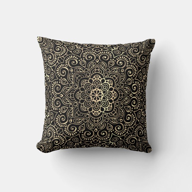 Coussin Élégant Mandala d'or noir élégant (Recto)