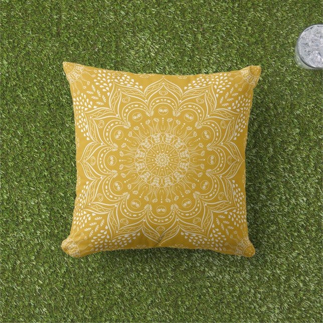 Coussin Élégant Mandala jaune (Herbe)