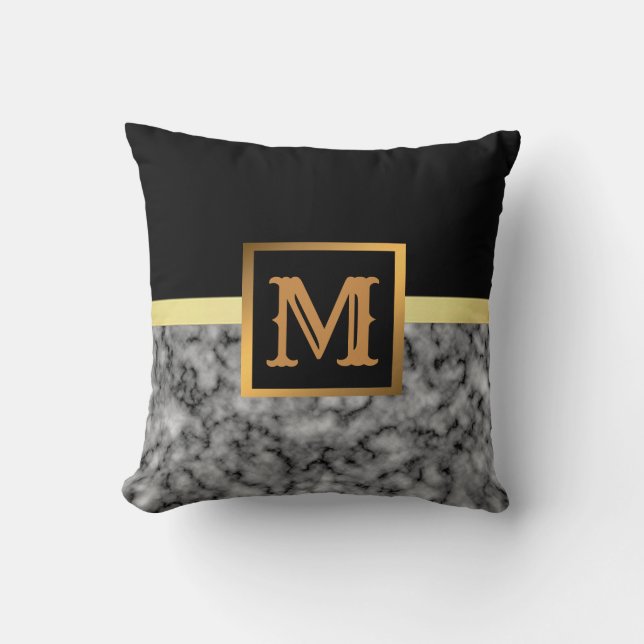 Coussin Élégant Marbre moderne Noir Or (Recto)