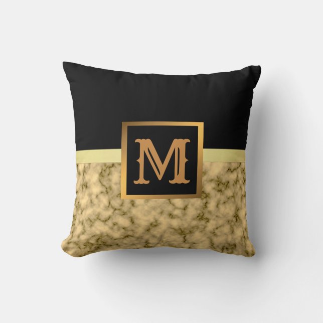 Coussin Élégant Marbre moderne Noir Or (Recto)