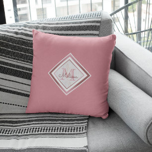 Coussin Élégant marbre rose rose rose or Monogramme