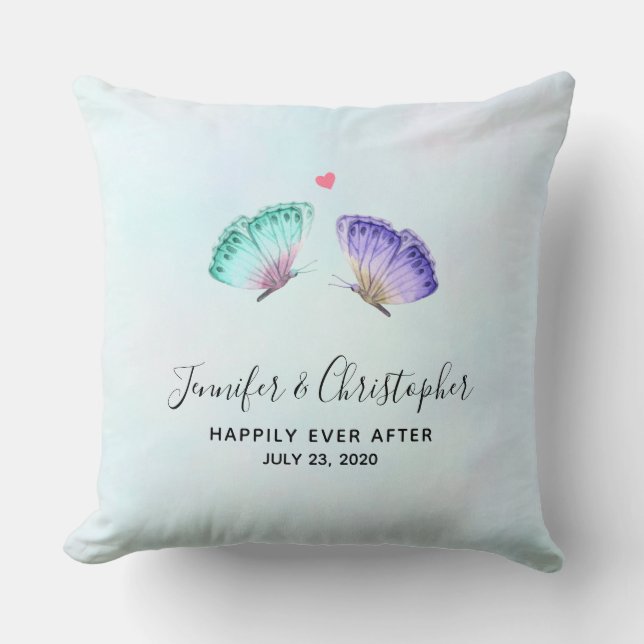 Coussin Élégant Mariage de paire de papillon aquarelle (Recto)